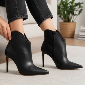 ALDO MYRONA BOOTS Black Leather Pointed Tor Side Zipper Stiletto Heel Size 8.5